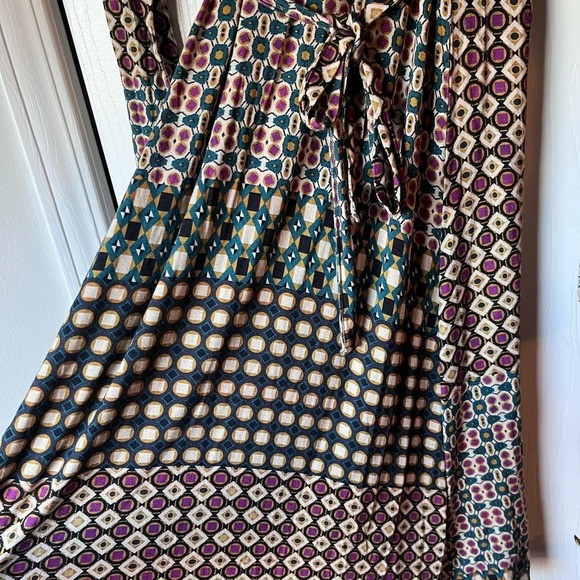 Garnet Hill Women’s Multicolor Geometric Print Wrap Dress Size Small artsy knit - Picture 3 of 9